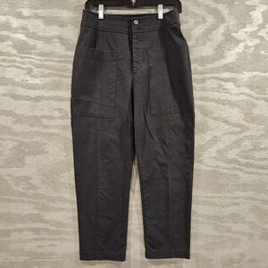 Zara Black Roomy Barrel Leg Hi Rise Button Fly SZ XS Cropped Utility Pants